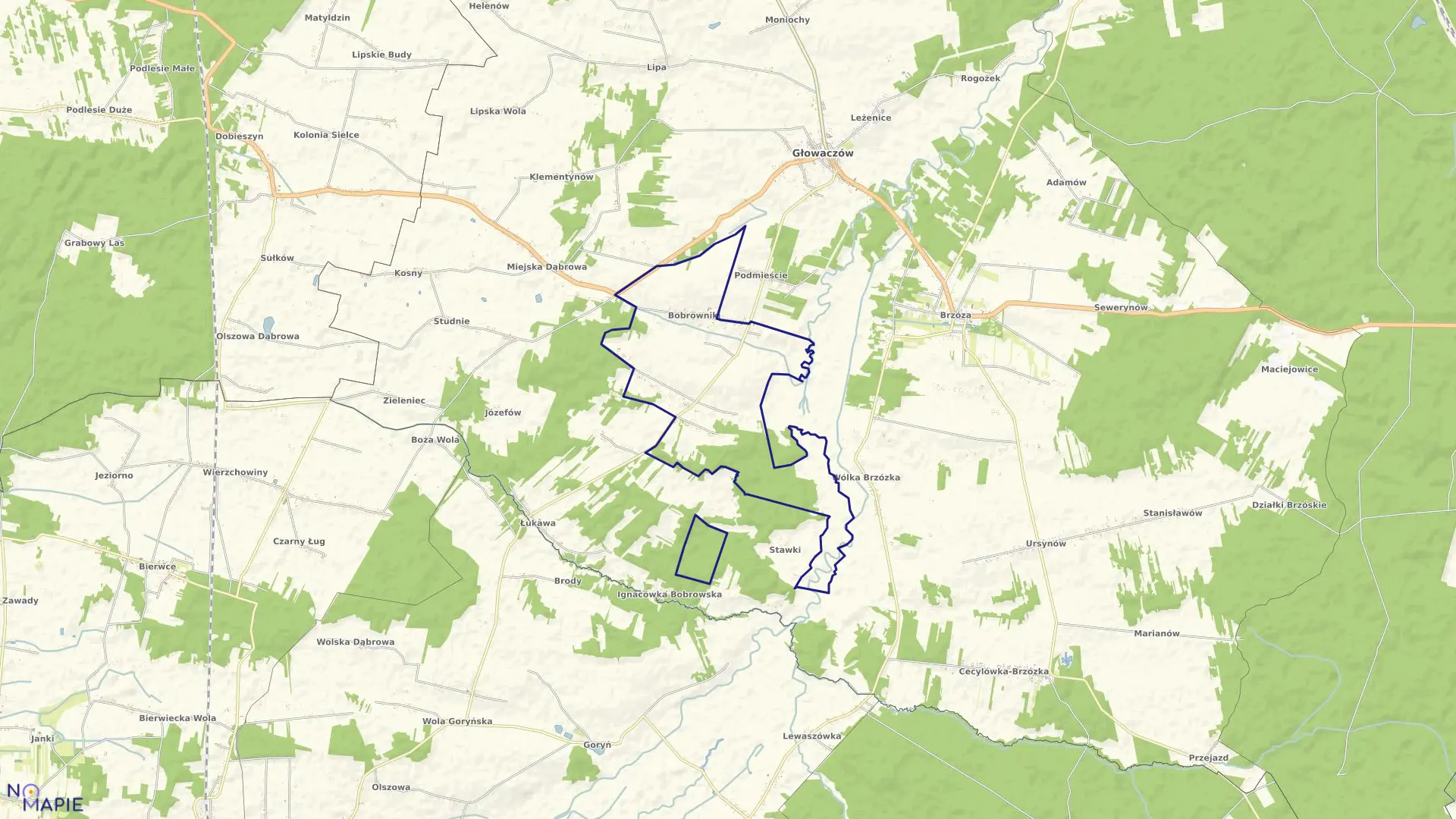 Mapa obrębu Bobrowniki gmina Głowaczów