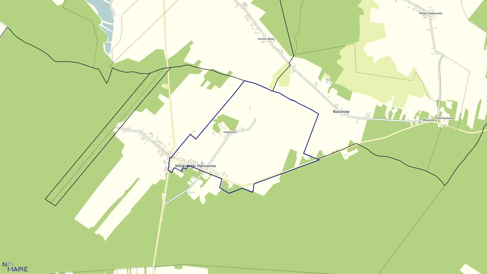 Mapa obrębu Studzianki Pancerne gmina Głowaczów